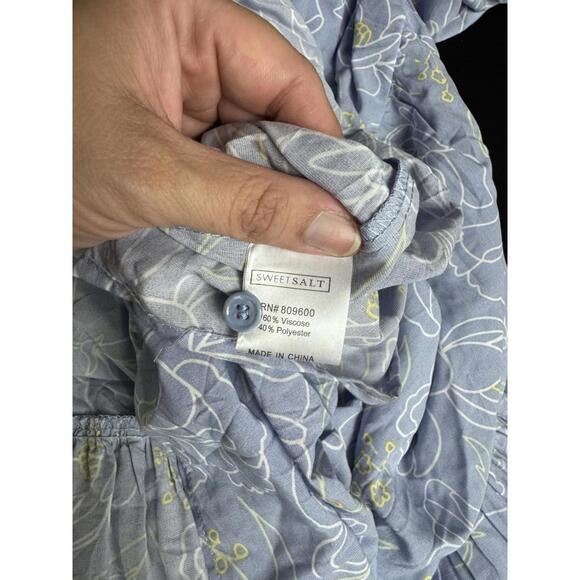 Sweet Salt Women’s Lt Blue Floral Tiered Flutter Sleeve Modest Maxi Dress Large - Picture 9 of 9